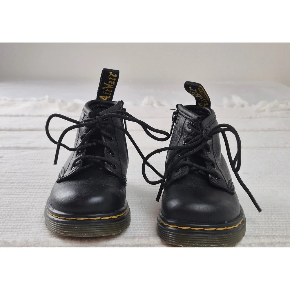 Dr Martens 1460 I Kids Boots Black Leather Lace Up Side Zip Size 5 US 4 UK 20 EU